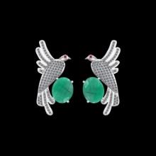 7.33 Ctw VS/SI1 Emerald And Diamond 14K White Gold Stud Earrings (ALL DIAMOND ARE LAB GROWN )