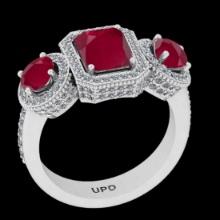 2.85 Ctw VS/SI1 Ruby and Diamond 14K White Gold three stone ring (ALL DIAMOND ARE LAB GROWN )