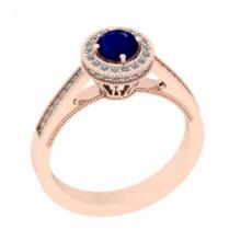 0.82 Ctw VS/SI1 Blue Sapphire And Diamond 14K Rose Gold Engagement Halo Ring