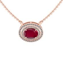 2.92 Ctw VS/SI1 Ruby And Diamond 14K Rose Gold Necklace (ALL DIAMOND ARE LAB GROWN )