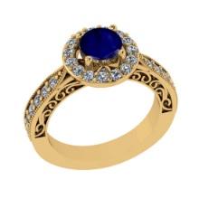 1.90 Ctw VS/SI1 Blue Sapphire and Diamond 14K Yellow Gold Engagement Ring(ALL DIAMOND ARE LAB GROWN)