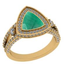 2.99 Ctw VS/SI1 Emerald And Diamond 14K Yellow Gold Cocktail Ring