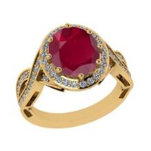 2.90 Ctw VS/SI1 Ruby and Diamond 14K Yellow Gold Vintage Style Ring (ALL DIAMOND ARE LAB GROWN DIAMO