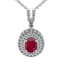 1.80 Ctw VS/SI1 Ruby And Diamond 14K White Gold Necklace (ALL DIAMOND ARE LAB GROWN )