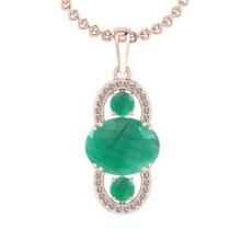 4.22 Ctw VS/SI1Emerald and Diamond 14K Rose Gold Pendant Necklace (ALL DIAMOND ARE LAB GROWN ) (ALL
