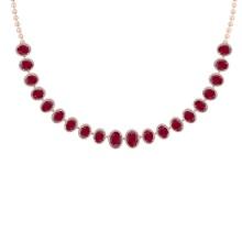 44.40 Ctw VS/SI1 Ruby And Diamond 14K Rose Gold Girls Fashion Necklace (ALL DIAMOND ARE LAB GROWN )