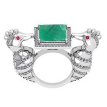 6.21 Ctw VS/SI1 Emerald and Diamond 14K White Gold Vintage Style Animal Ring (ALL DIAMOND ARE LAB GR
