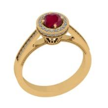 0.82 Ctw VS/SI1 Ruby And Diamond 14K Yellow Gold Engagement Halo Ring