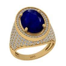 7.50 Ctw VS/SI1 Blue Sapphire And Diamond 14K Yellow Gold Engagement Ring