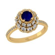 2.00 Ctw VS/SI1 Blue sapphire and Diamond Prong Set 14K Yellow Gold Engagement Ring
