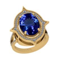 7.70 Ctw VS/SI1 Tanzanite And Diamond 18k Yellow Gold Cocktail Ring