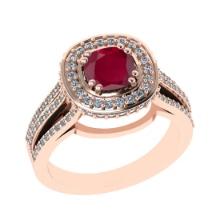 1.81 Ctw VS/SI1 Ruby and Diamond 14k Rose Gold Engagement Halo Ring (LAB GROWN)