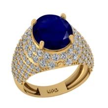 6.72 Ctw VS/SI1 Blue Sapphire And Diamond 14K Yellow Gold Engagement Ring