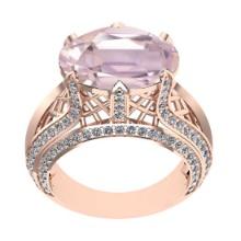 7.97 Ctw VS/SI1 Kunzite and Diamond 14K Rose Gold Engagement Ring (ALL DIAMOND ARE LAB GROWN)