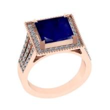 3.56 Ctw VS/SI1 Blue Sapphire and Diamond 14K Rose Gold Vintage Style Ring (ALL DIAMOND ARE LAB GROW