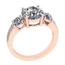4.15 Ctw SI2/I1 Diamond Style Prong Set 18K Rose Gold three stone Ring