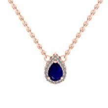 0.89 Ctw VS/SI1 Blue sapphire and Diamond Prong Set 14K Rose Gold Necklace (ALL DIAMOND ARE LAB GROW