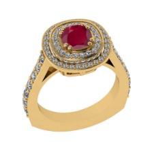 1.55 Ctw VS/SI1 Ruby and Diamond 14K Yellow Gold Engagement Ring(ALL DIAMOND ARE LAB GROWN)