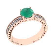 1.87 Ctw VS/SI1 Emerald and Diamond 14K Rose Gold Vintage Style Ring (ALL DIAMOND ARE LAB GROWN DIAM