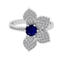 0.92 Ctw VS/SI1 Blue sapphire and Diamond Prong Set 14K White Gold Engagement Ring