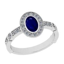 1.07 Ctw VS/SI1 Blue Sapphire And Diamond 14K White Gold Wedding Ring