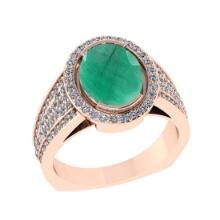 3.00 Ctw VS/SI1 Emerald and Diamond 14K Rose Gold Vintage Style Ring (ALL DIAMOND ARE LAB GROWN DIAM