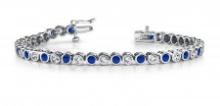 14KT WHITE GOLD 4 CTW G-H VS2/SI1 CLASSIC ROUND BEZEL SET & SAPPHIRE TENNIS BRACELET LAB-GROWN DIAMO