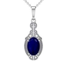 5.45 Ctw VS/SI1 Blue Sapphire And Diamond 14K White Gold Vintage Style NecklaceALL DIAMOND ARE LAB G