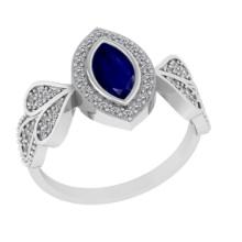 0.83 Ctw VS/SI1 Blue Sapphire and Diamond14K White Gold Engagement Ring