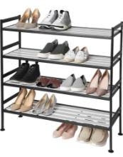 Seville Classics Extra-Wide 4-Tier 20-Pair Resin Slat Shelf Sturdy Metal Frame Shoe Storage Rack