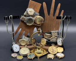 Assortment of Vintage/Antique Men's Wrist Watches, Pocket Watches and More