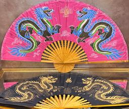 Large Vintage Hand Painted Chinese Wall Hanging Fans