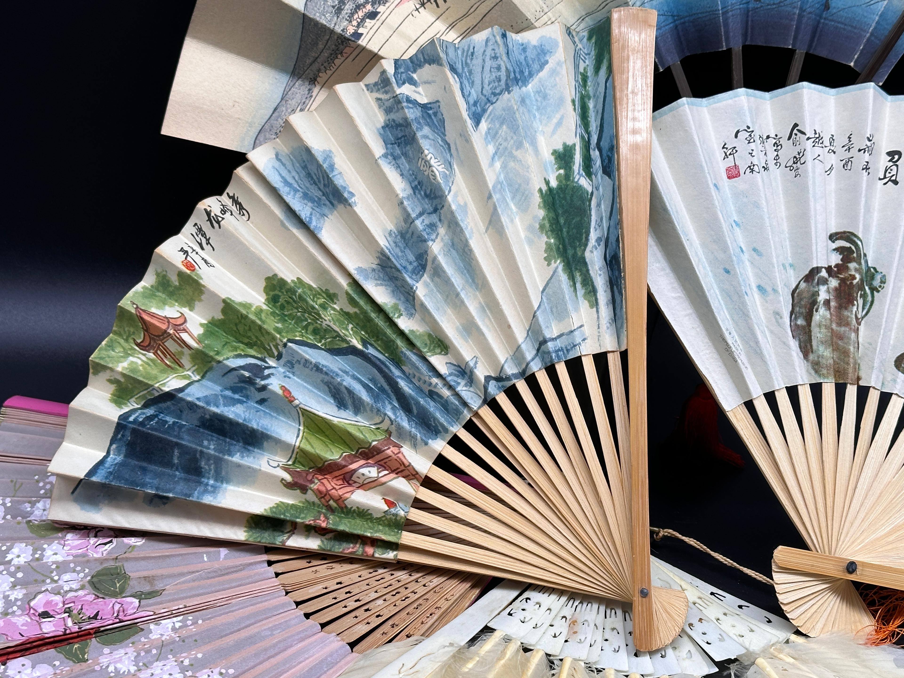 Variety of Vintage Folding Hand Fans