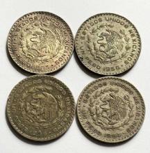 (4) 1958-1964 Mexico Silver Pesos (4-coins)