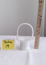 Vintage Fenton Silver Crested Ruffled Milk Glass Basket with Handle