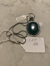 Green Onyx Pendant Necklace with Chain German Silver