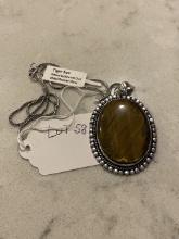 Tiger Eye Pendant Necklace with Chain German Silver
