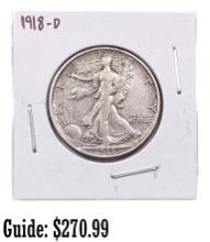 1918-D Walking Half Dollar VERY FINE