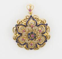 18k Gold Vintage Ruby Sapphire Brooch/Pendant