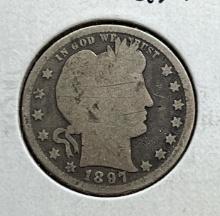 1897  Barber Quarter Dollar, 90% Silver