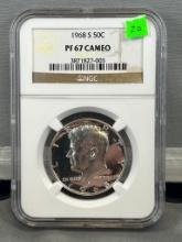 1968 Kennedy Half Dollar in PF67  CAMEO NGC Holder