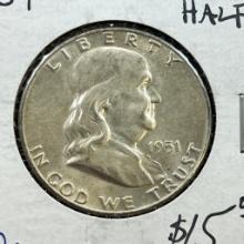 1951 Benjamin Franklin Half Dollar, 90% Silver