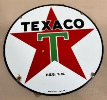 Original Texaco Pump Plate sign, approx 15 inches across, very nice piece