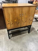 Vintage 1960's Permacraft Cherry Armoire/ buffet, with unique painting on doors, very good shape