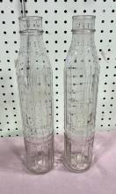 2- Vintage Shell Oil Glass Long Bottle One (1) Quart, 15 inches tall
