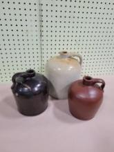 3- Antique Stoneware Crock jugs, approx 1/2 - 1 gallon