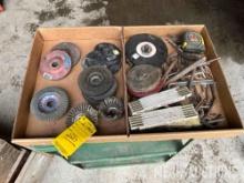 (2) flats of grinding wheels, tape measures, allen wrenches etc.