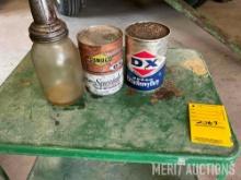 (2) quart oil cans & glass bottle