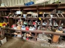 Contents of brown shelve, hardware, bolts, pipe fittings etc.