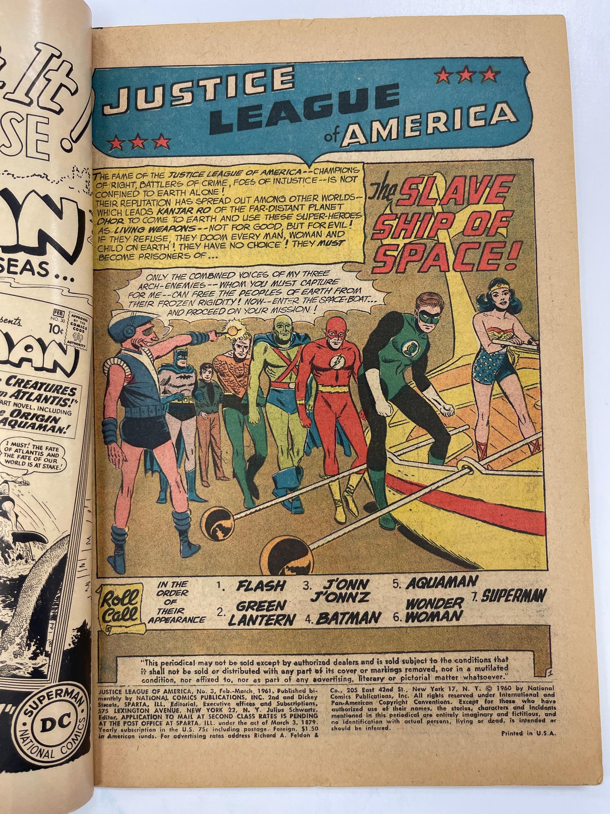 Vintage Justice League of america #3 Comic Book 1961 "Slave Ship of Space!" DC Comics